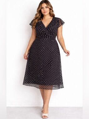JBS Women Polka Dot Dress – Size 16W (Below Knee, 42” Length)